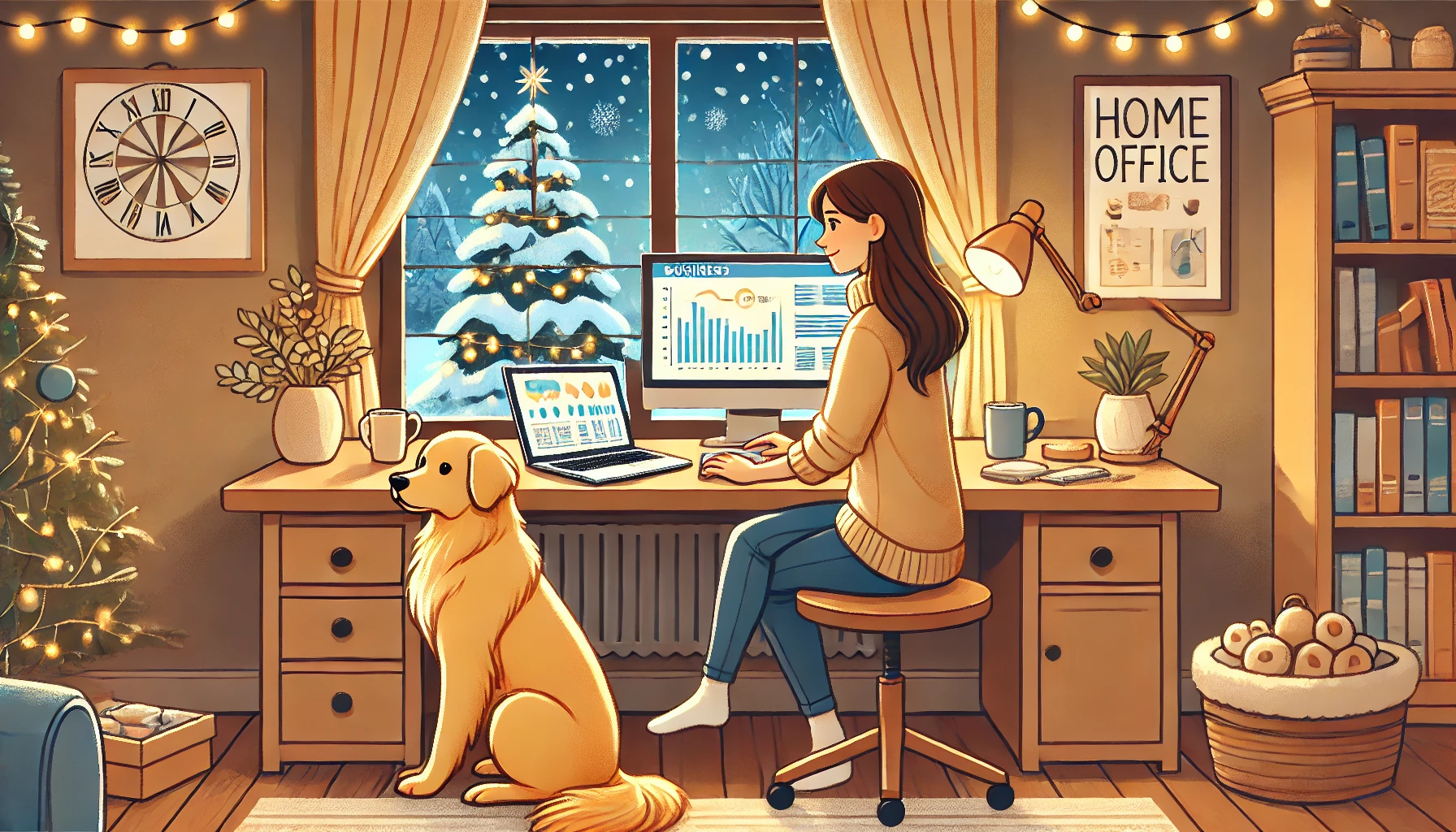 cartoon working from home